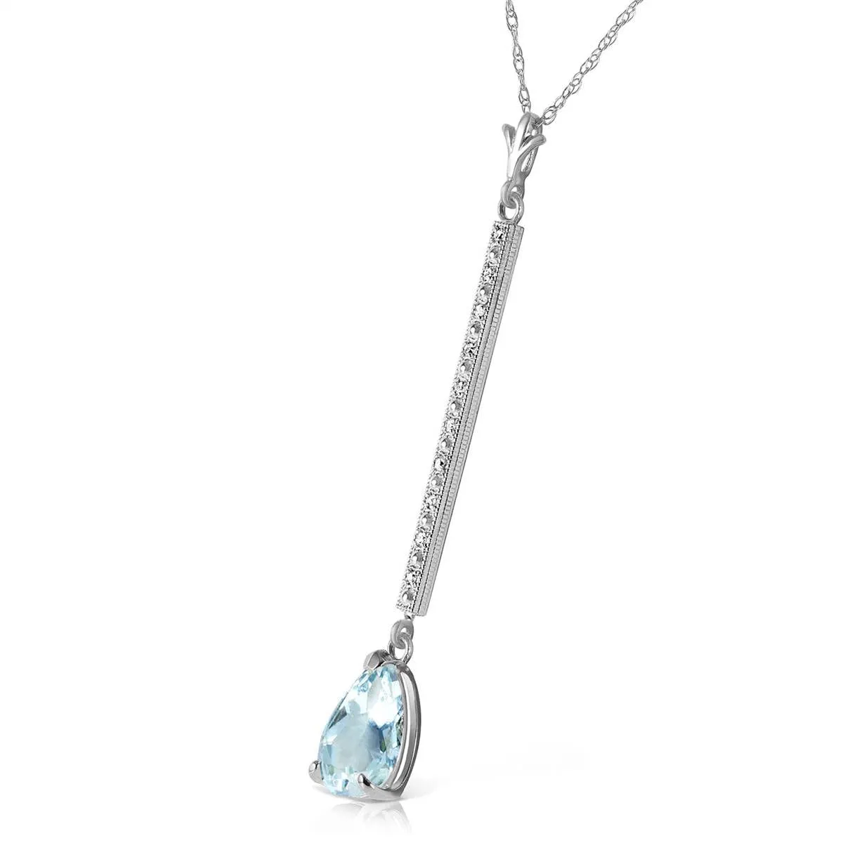 1.8 Carat 14K Solid White Gold Necklace Diamond Aquamarine