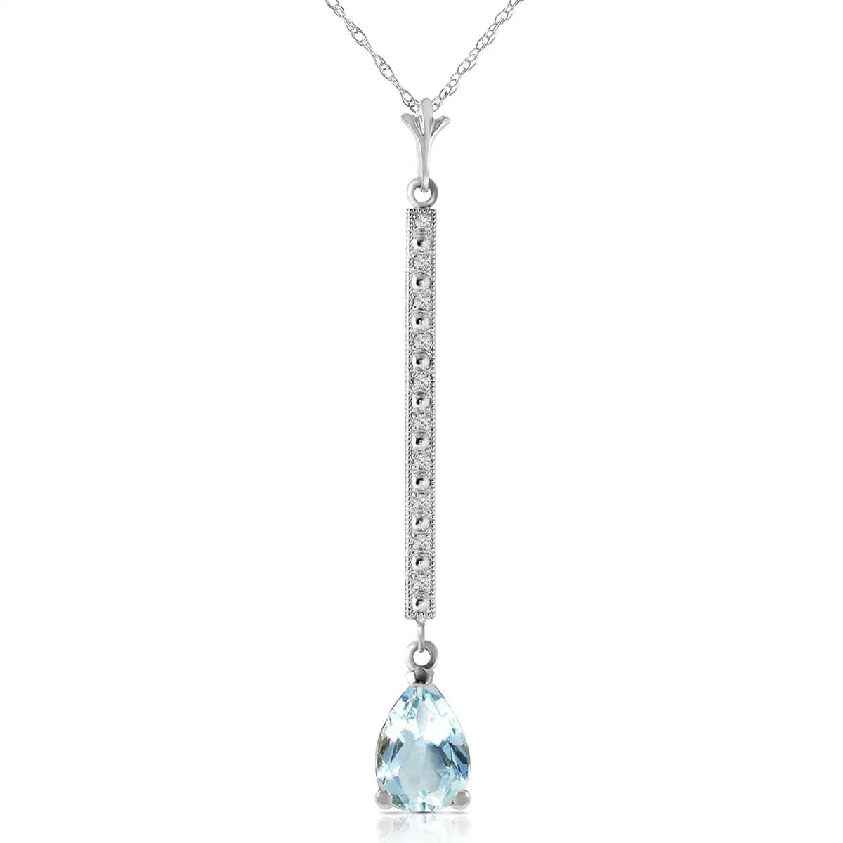 1.8 Carat 14K Solid White Gold Necklace Diamond Aquamarine