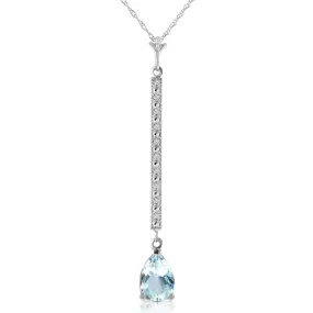 1.8 Carat 14K Solid White Gold Necklace Diamond Aquamarine