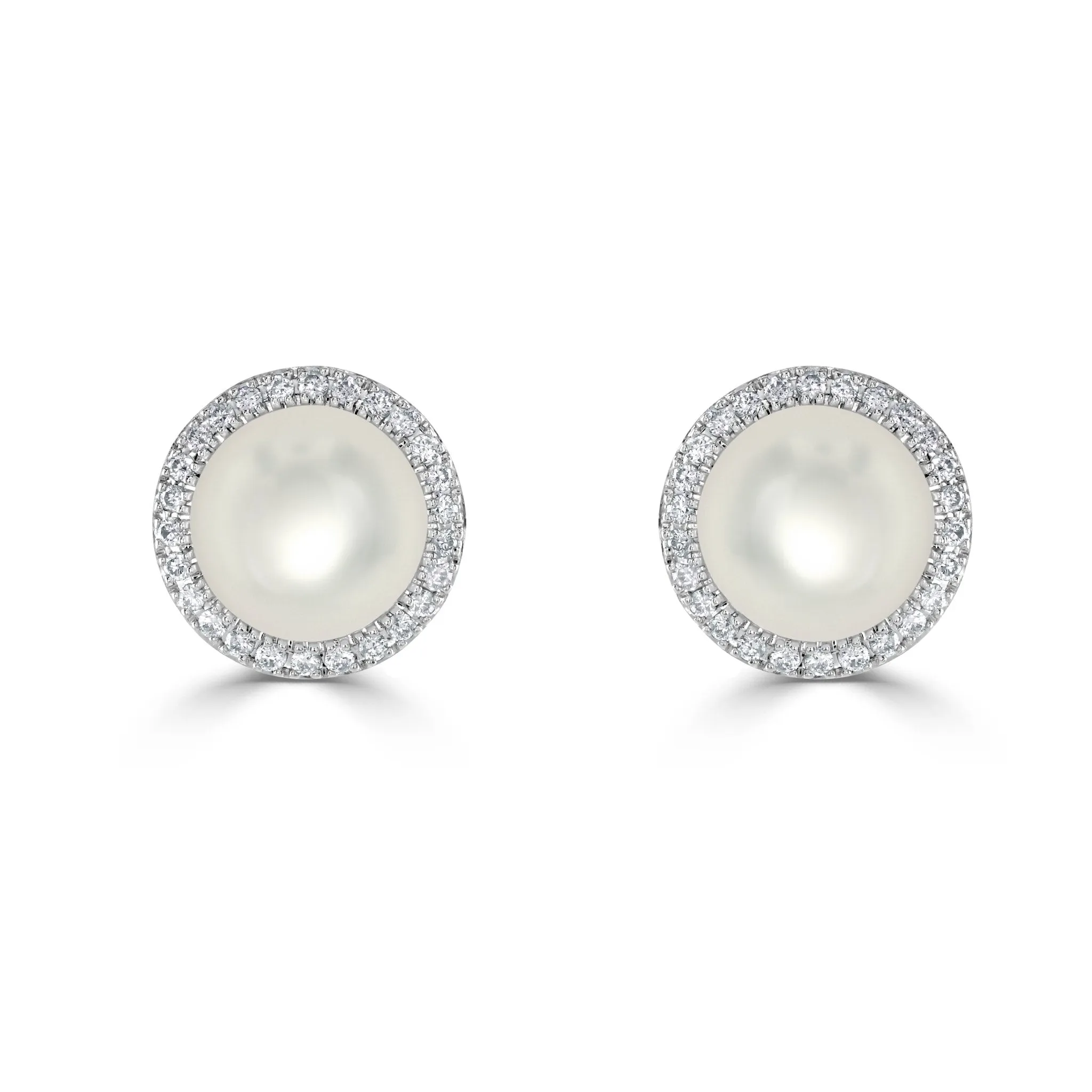 18ct White Gold Diamond & Cultured Pearl Cluster Stud Earrings