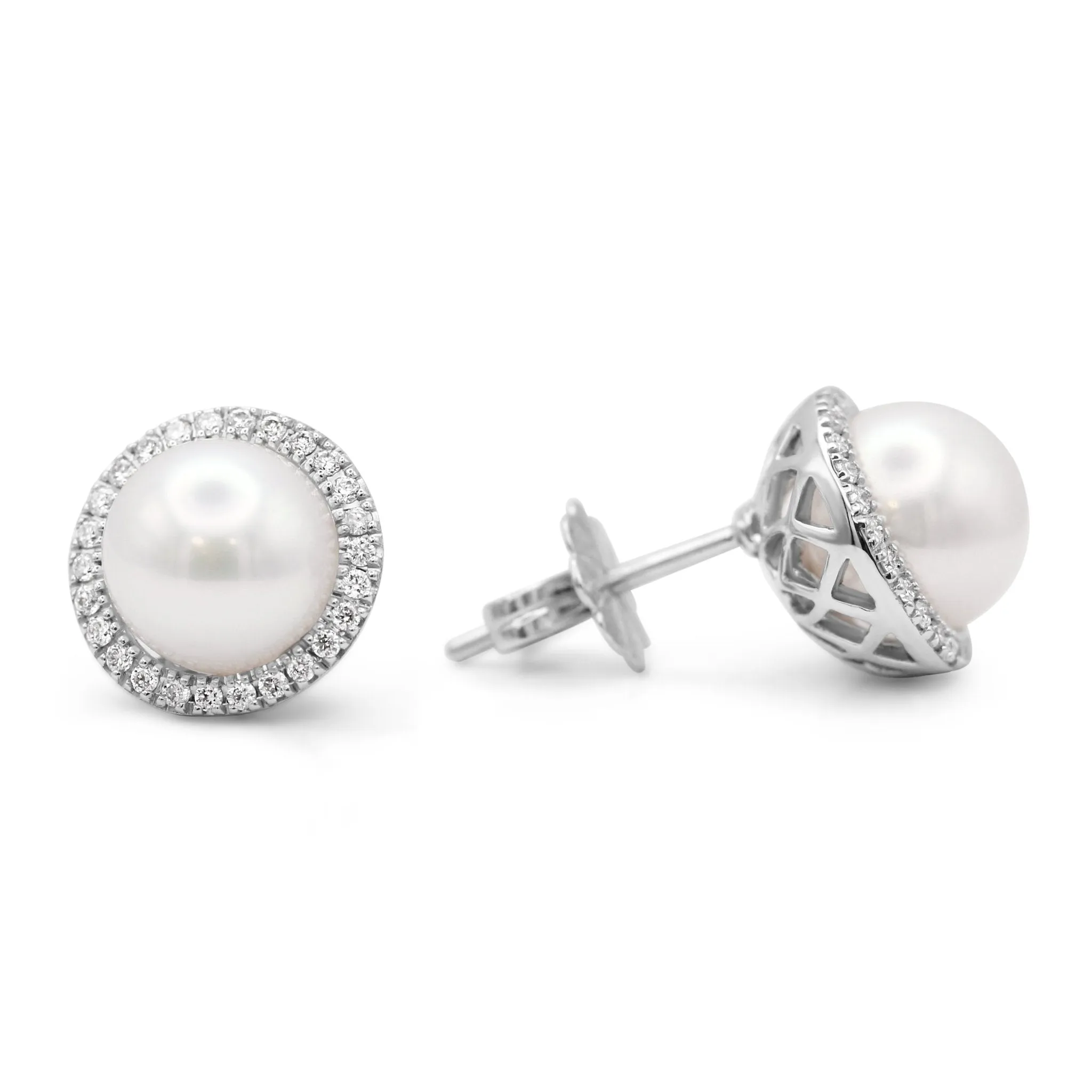 18ct White Gold Diamond & Cultured Pearl Cluster Stud Earrings