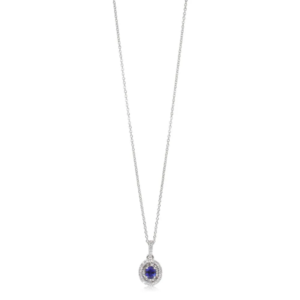 18ct White Gold Sapphire & Diamond Halo Pendant