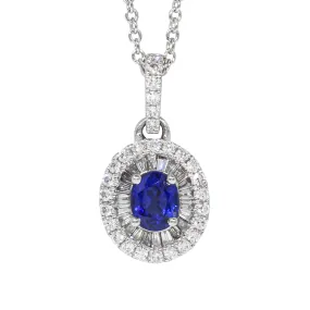 18ct White Gold Sapphire & Diamond Halo Pendant