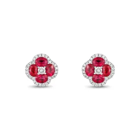 18K Ruby and Diamond Quad Diamond Stud Earrings