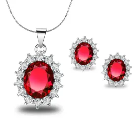 18K White Gold Created Garnet Round 1/2 Carat Oval Necklace Plated 18 inch