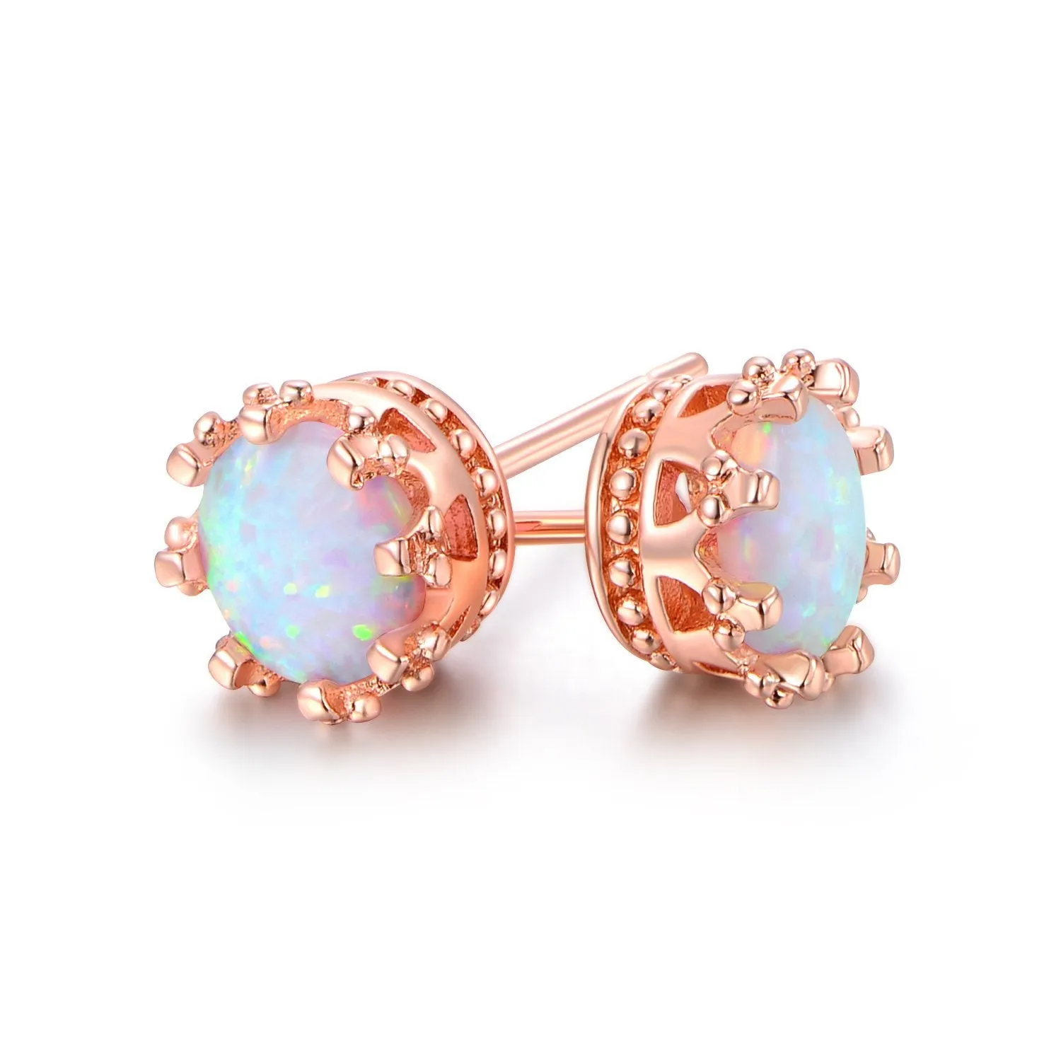 18K White Gold Plated Round Cut Opal Stud Earrings