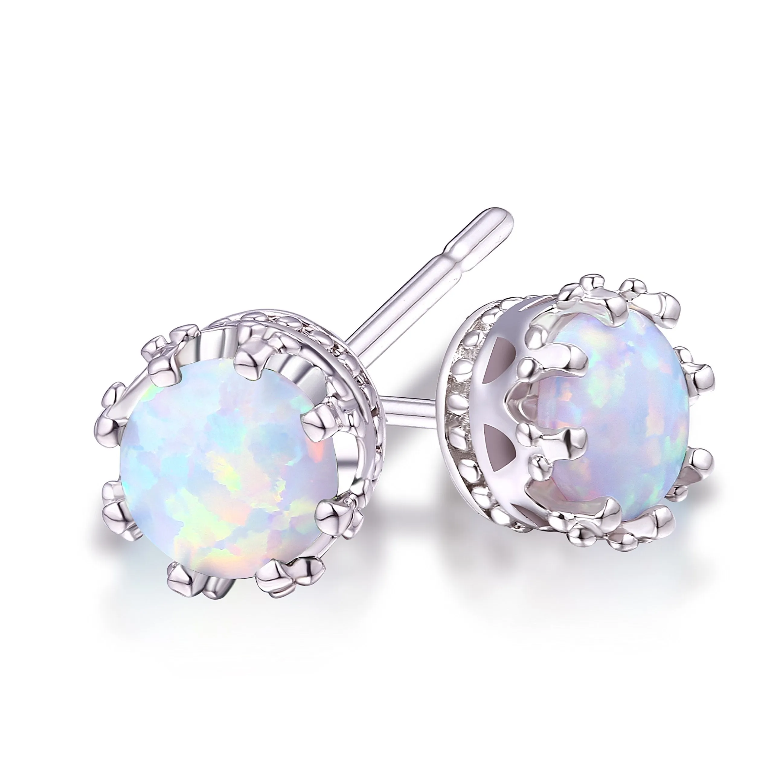 18K White Gold Plated Round Cut Opal Stud Earrings