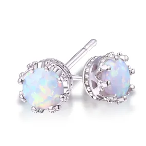 18K White Gold Plated Round Cut Opal Stud Earrings