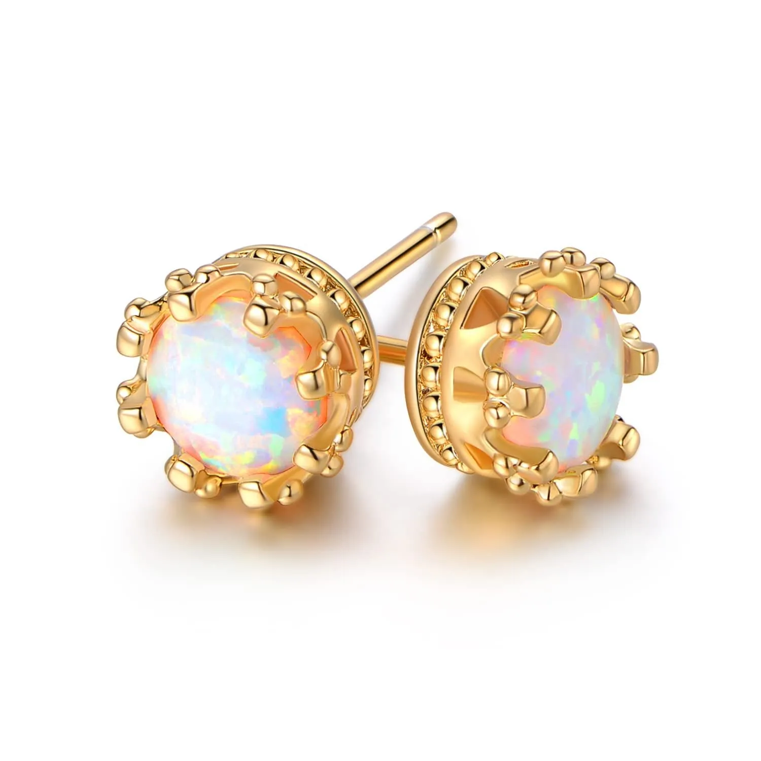 18K White Gold Plated Round Cut Opal Stud Earrings