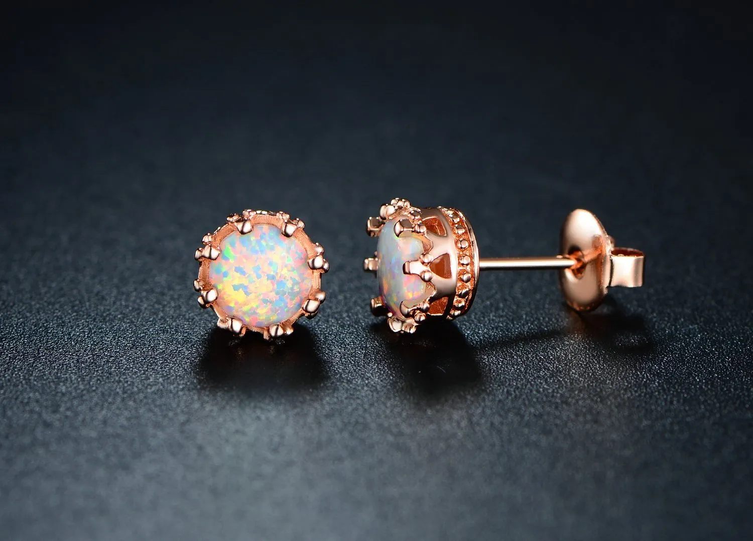 18K White Gold Plated Round Cut Opal Stud Earrings