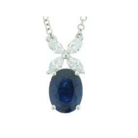 18K White Gold Sapphire and Diamond Pendant Necklace