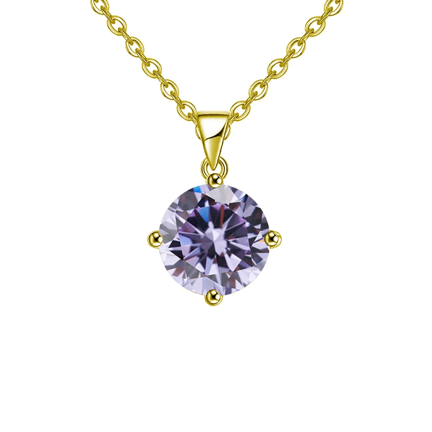 18k Yellow Gold 2 Carat Created Alexandrite Round Stud Necklace Plated 18 inch