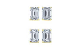 18k Yellow Gold 6mm 1/2Ct Emerald Cut White Sapphire Set Of Two Stud Earrings Plated