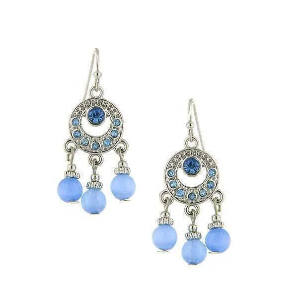 1928 Jewelry Light Sapphire Blue Cats Eye Bead Drop Earrings