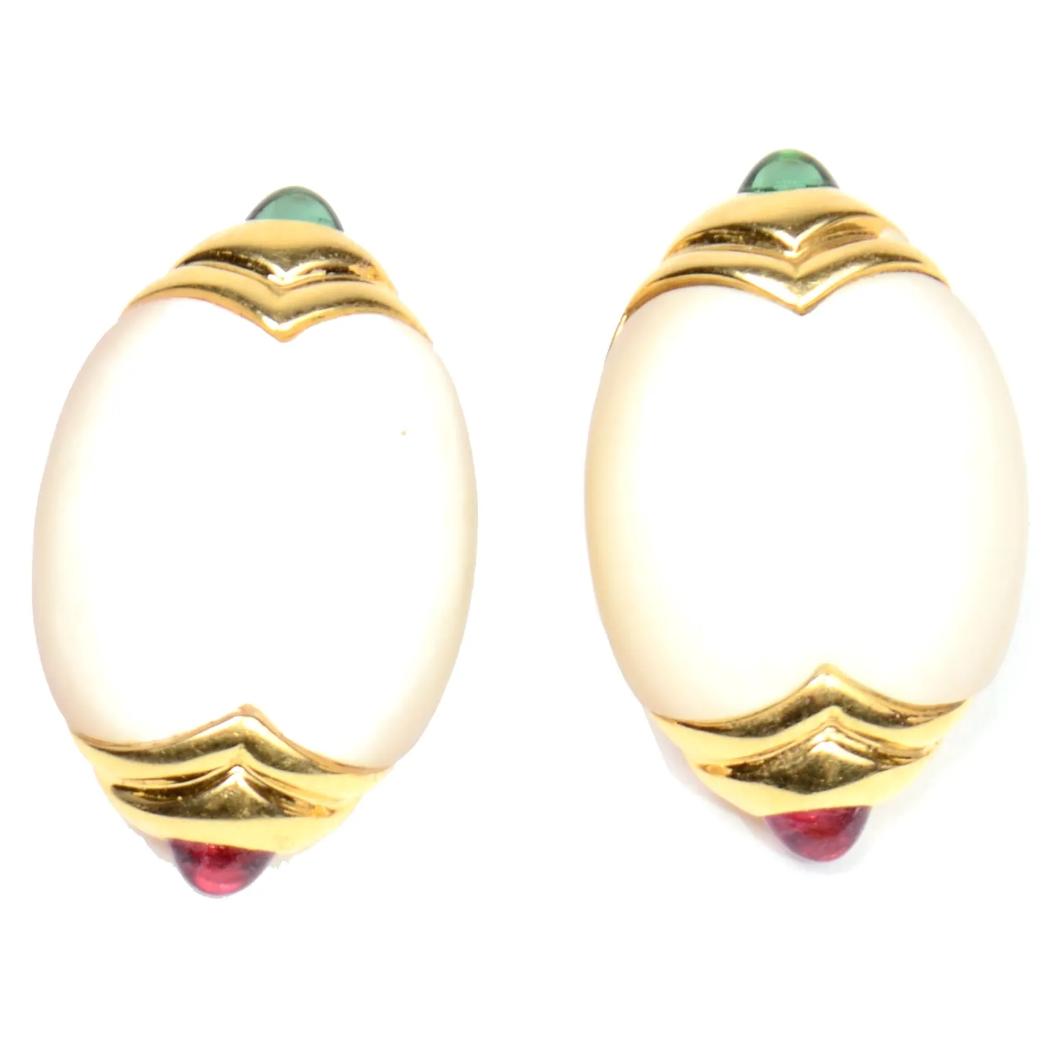 1980s Torres 750 14k Gold Gemstone & Mother of Pearl Earrings