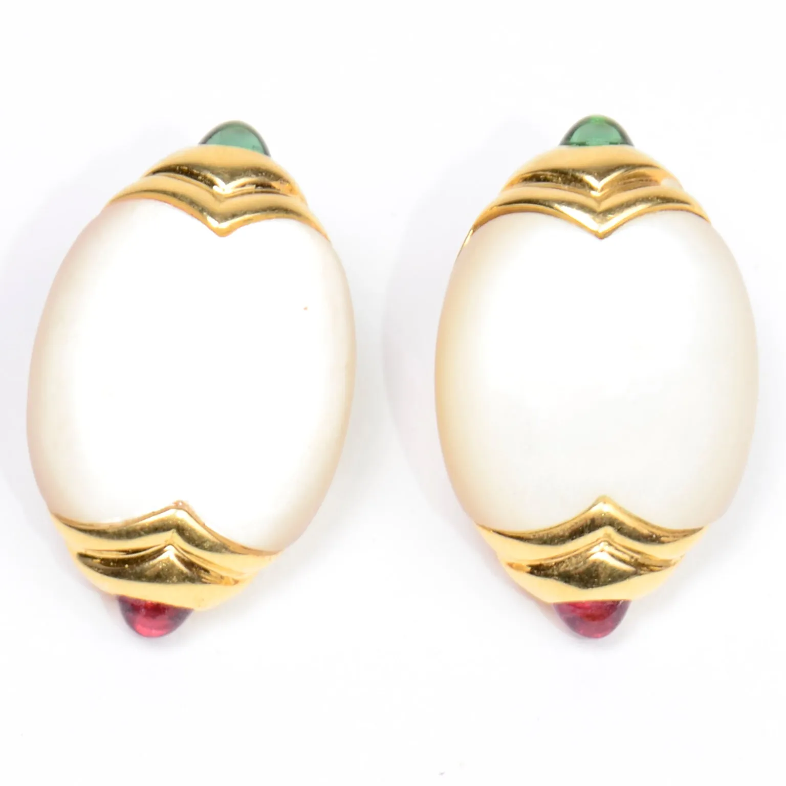 1980s Torres 750 14k Gold Gemstone & Mother of Pearl Earrings