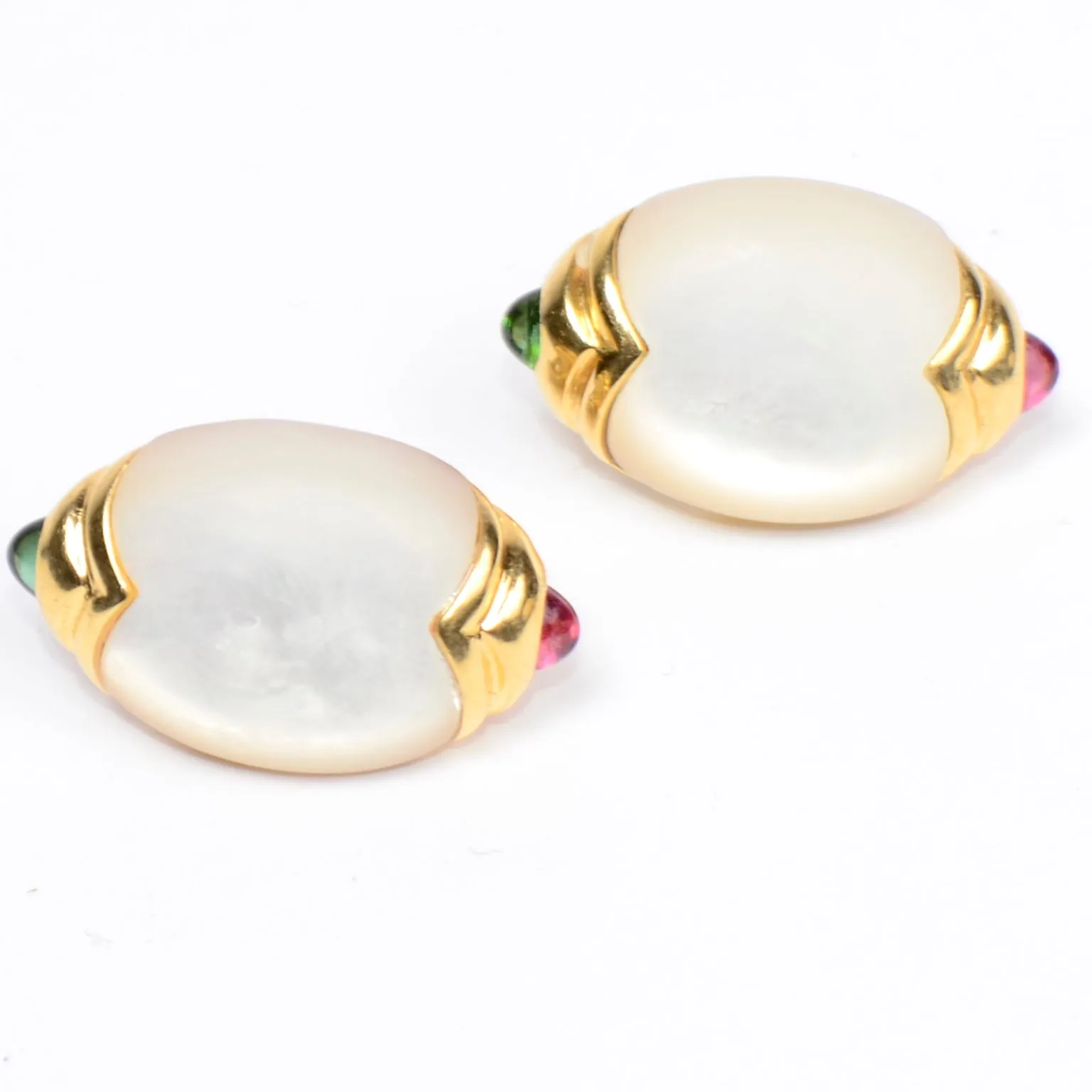 1980s Torres 750 14k Gold Gemstone & Mother of Pearl Earrings