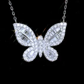 2 CT Sterling Silver Baguette Simulated Diamond Butterfly Necklace