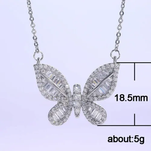 2 CT Sterling Silver Baguette Simulated Diamond Butterfly Necklace