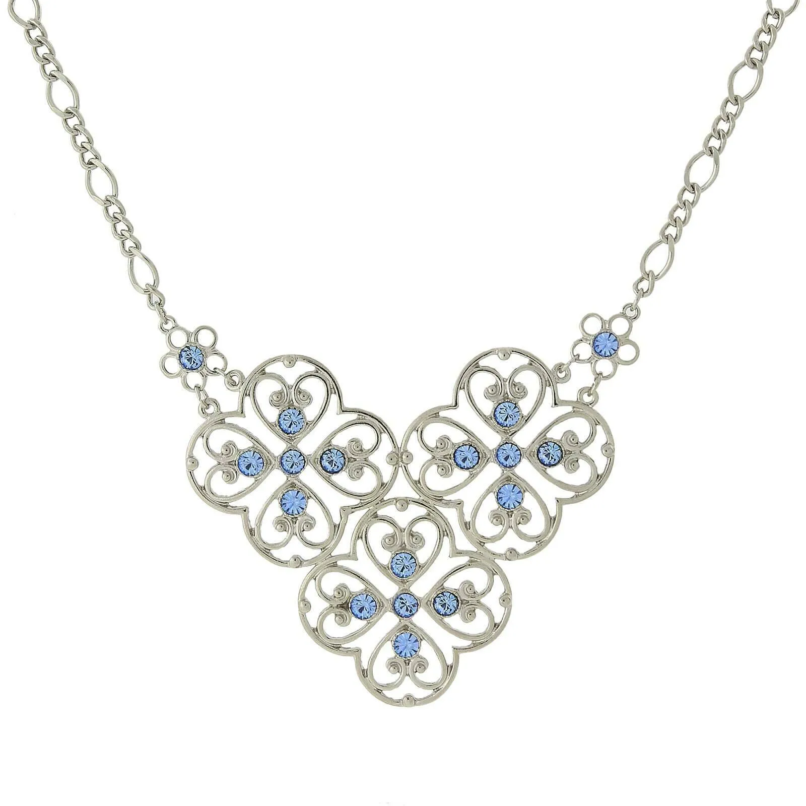 2028 Jewelry Blue Filigree Bib Necklace 16"   3" Extender