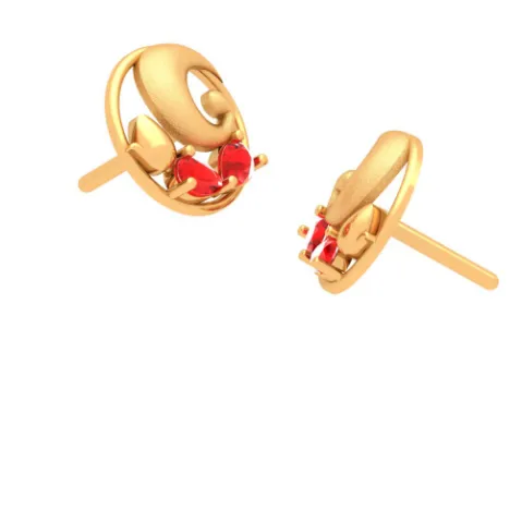 22k Gold Earrings Embellished With Brilliant Red Teardrop Gem From Goldlite Collection