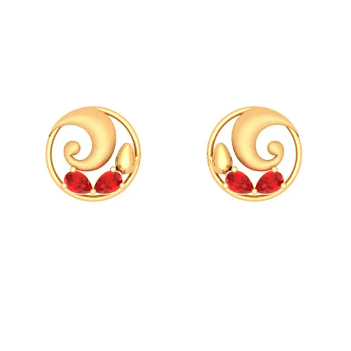 22k Gold Earrings Embellished With Brilliant Red Teardrop Gem From Goldlite Collection