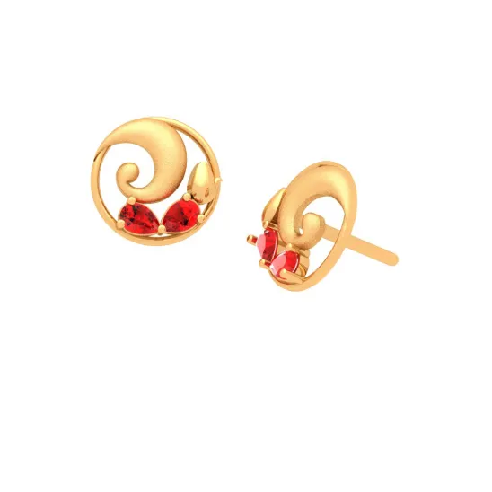 22k Gold Earrings Embellished With Brilliant Red Teardrop Gem From Goldlite Collection