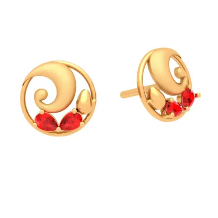 22k Gold Earrings Embellished With Brilliant Red Teardrop Gem From Goldlite Collection