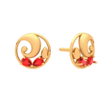 22k Gold Earrings Embellished With Brilliant Red Teardrop Gem From Goldlite Collection