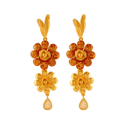 22k Unique Gold Earrings With Beautiful Floral Design