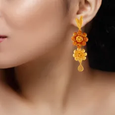 22k Unique Gold Earrings With Beautiful Floral Design