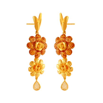 22k Unique Gold Earrings With Beautiful Floral Design