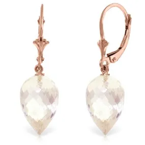 24.5 Carat 14K Solid Rose Gold Pointy Briolette Drop White Topaz Earrings