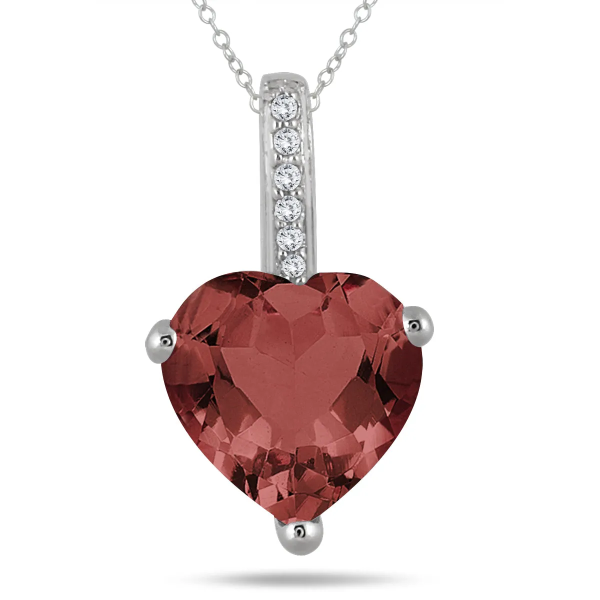 2.70 Carat Garnet Heart And Diamond Pendant In 10K White Gold