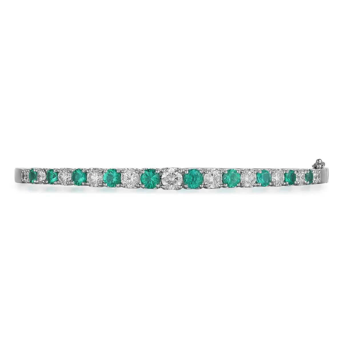 2.90ct t.w. Round Brilliant Cut Diamond and Emerald Prong Set Bangle