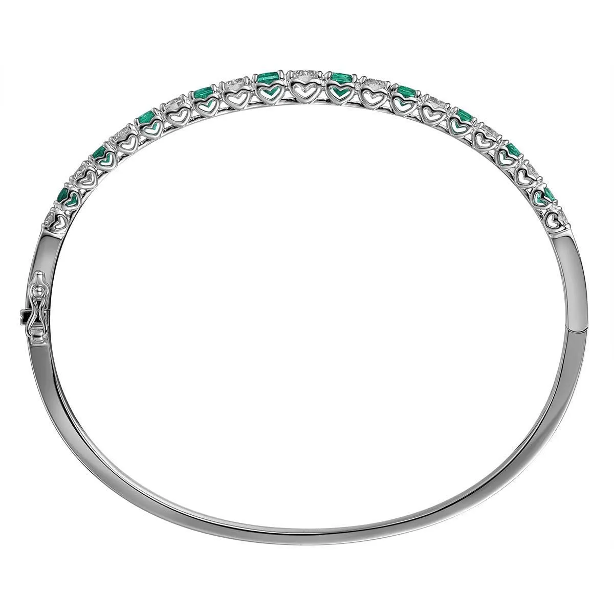 2.90ct t.w. Round Brilliant Cut Diamond and Emerald Prong Set Bangle