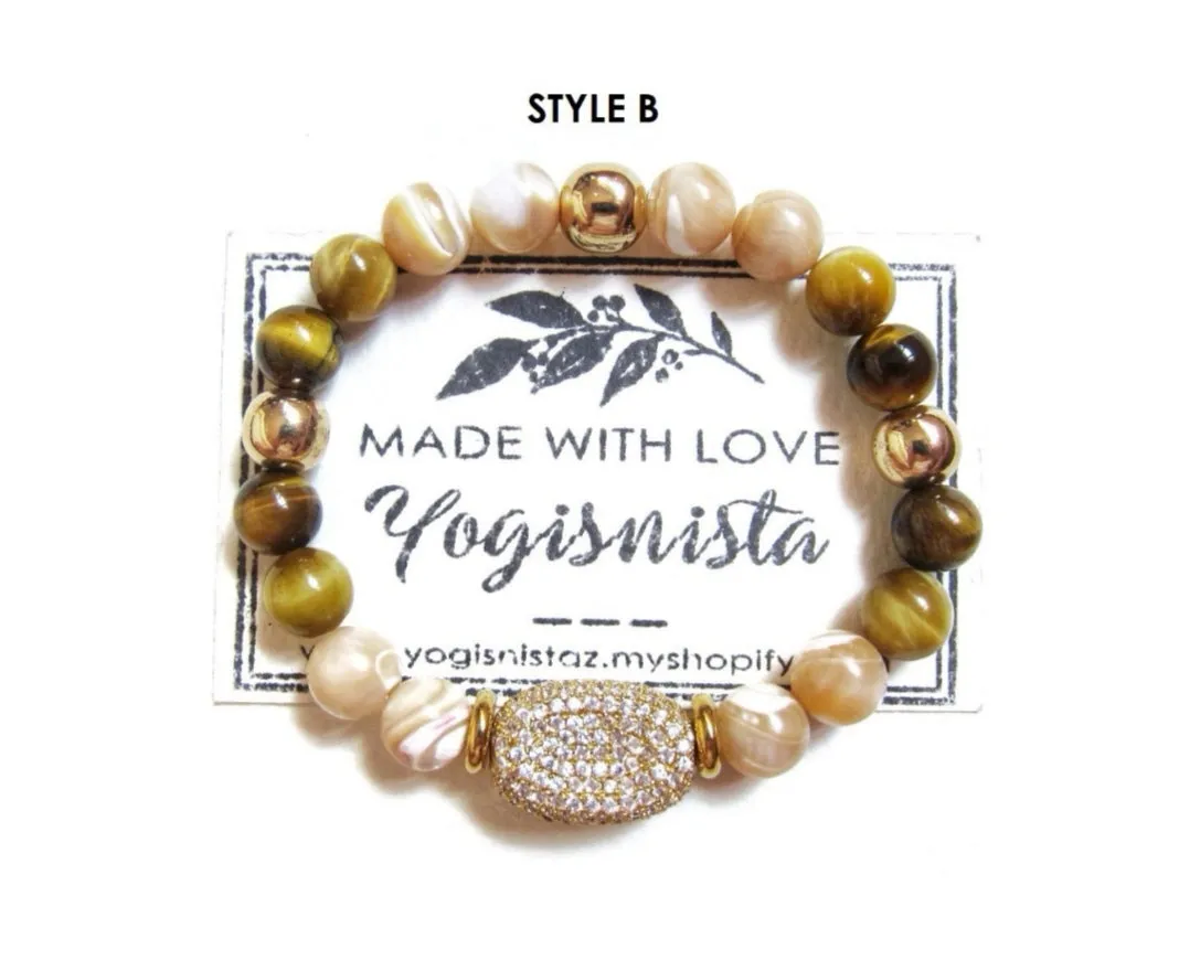 3 piece set - Mother of Pearl, Cat's Eye, Tiger Eye Energy Mala Bracelets