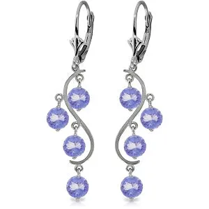 4 Carat 14K Solid White Gold Chandelier Earrings Natural Tanzanite