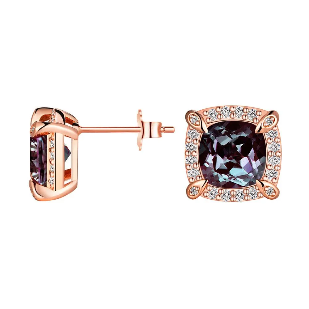 4 Ctw Cushion Cut Alexandrite Moissanite Pave Stud Earrings