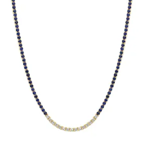 4-Prong Blue Sapphire and Diamond Tennis Necklace