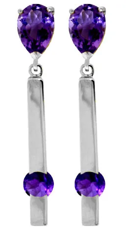 4.25 Carat 14K Solid Yellow Gold Bar Amethyst Drop Earrings