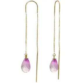 4.5 Carat 14K Solid Yellow Gold Threaded Dangles Earrings Pink Topaz