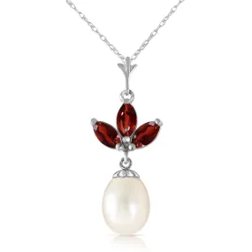 4.75 Carat 14K Solid White Gold Necklace Pearl Garnet