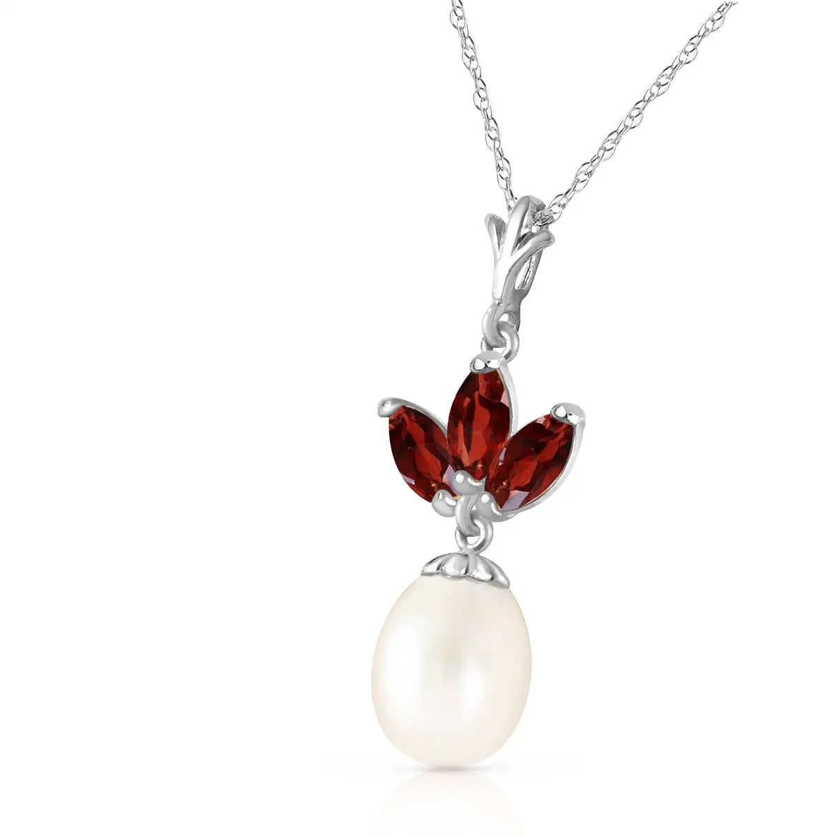 4.75 Carat 14K Solid White Gold Necklace Pearl Garnet