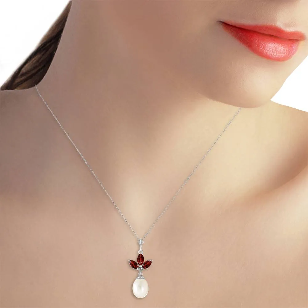 4.75 Carat 14K Solid White Gold Necklace Pearl Garnet