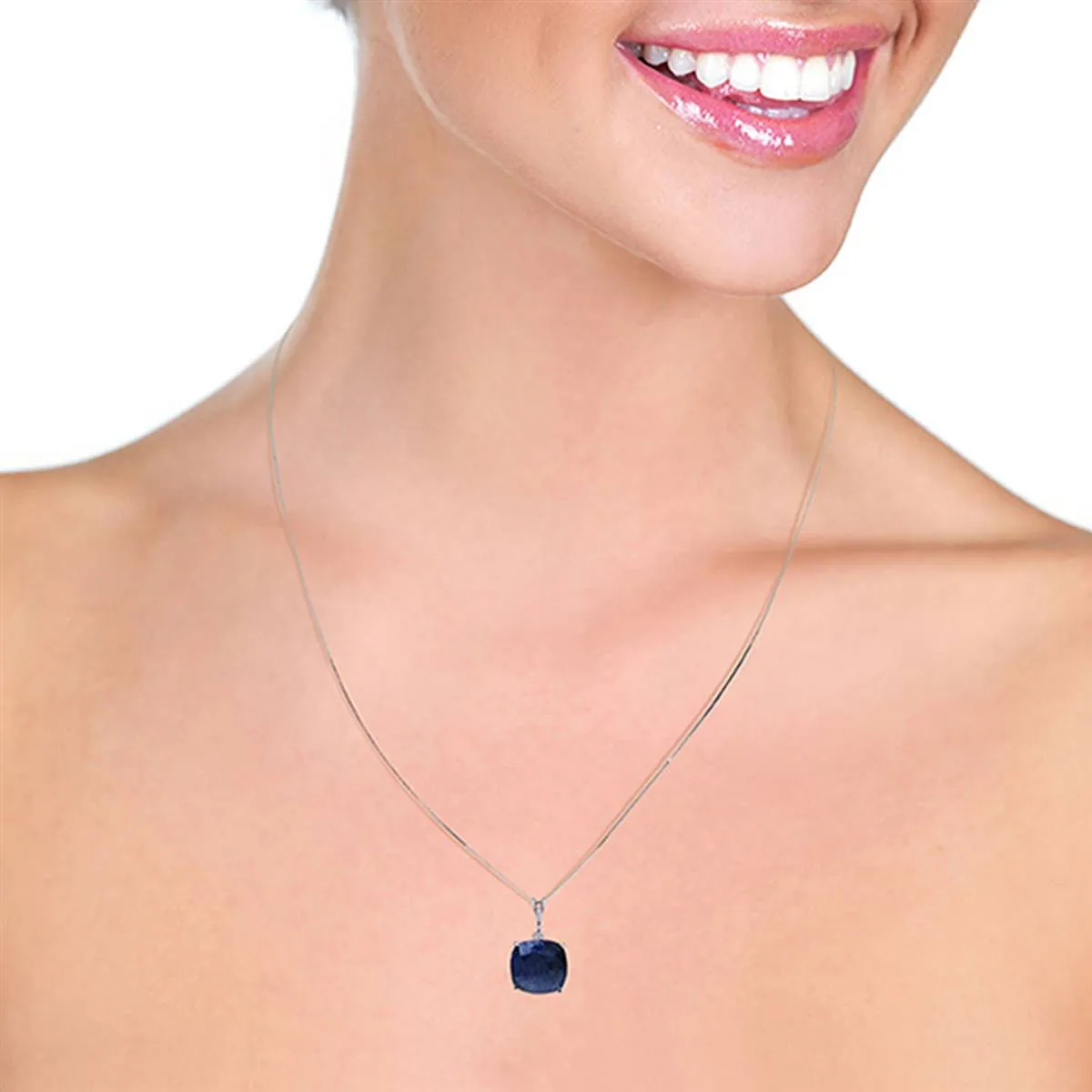 4.83 Carat 14K Solid White Gold Necklace Cushion Shape Sapphire