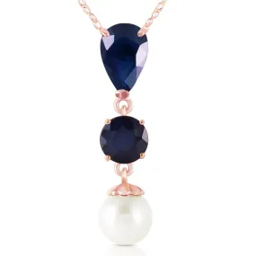 5.05 Carat 14K Solid Rose Gold Necklace Sapphire Pearl