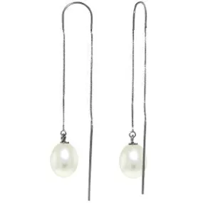 8 Carat 14K Solid White Gold Threaded Dangles Earrings Pearl