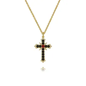 925 Silver Natural Garnet Black Onyx Cross Necklace