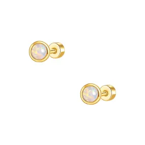 925 Silver Round Opal Flat Back Earrings